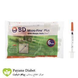 سرنگ انسولین بی دی مدل Micro-Fine بسته 10 عددی حجم 0.5 میلی‌لیتر 